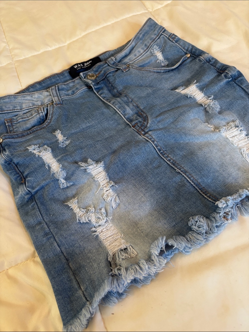 Wax Jean Blue Distressed Denim Mini Skirt